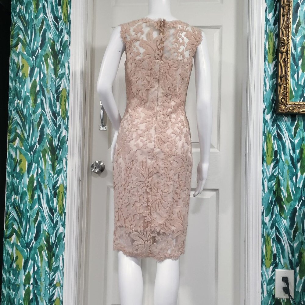 Tadashi Shoji Sheath Dress S Beige Rose Pink Lace Sleeveless - Picture 7 of 10